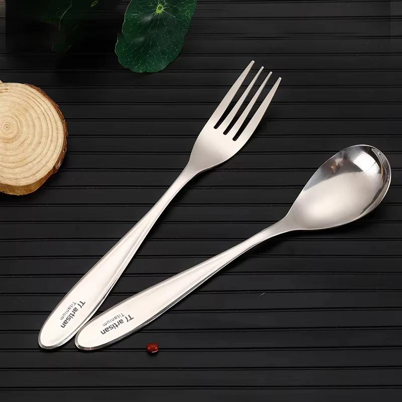 Tiartisan Titanium Ultra-light Durable Portable Sandblasting Fork Polished Spoon Cutlery Tableware Set for Camping Backpacking