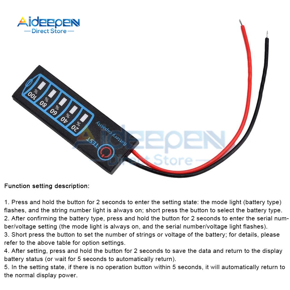 3S Battery Capacity Indicator LED Display Capacity Test for Power Bank Electric Lithium Battery/Lithium Iron Phosphate/Lead-Acid