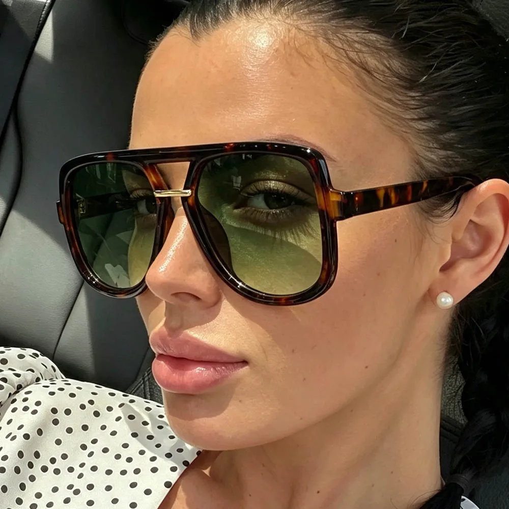 New Fashion Brand Oversize Square Sunglasses for Women Vintage Black Leopard Gradient Sun Glasses Men Retro Pilot Outdoor Shades