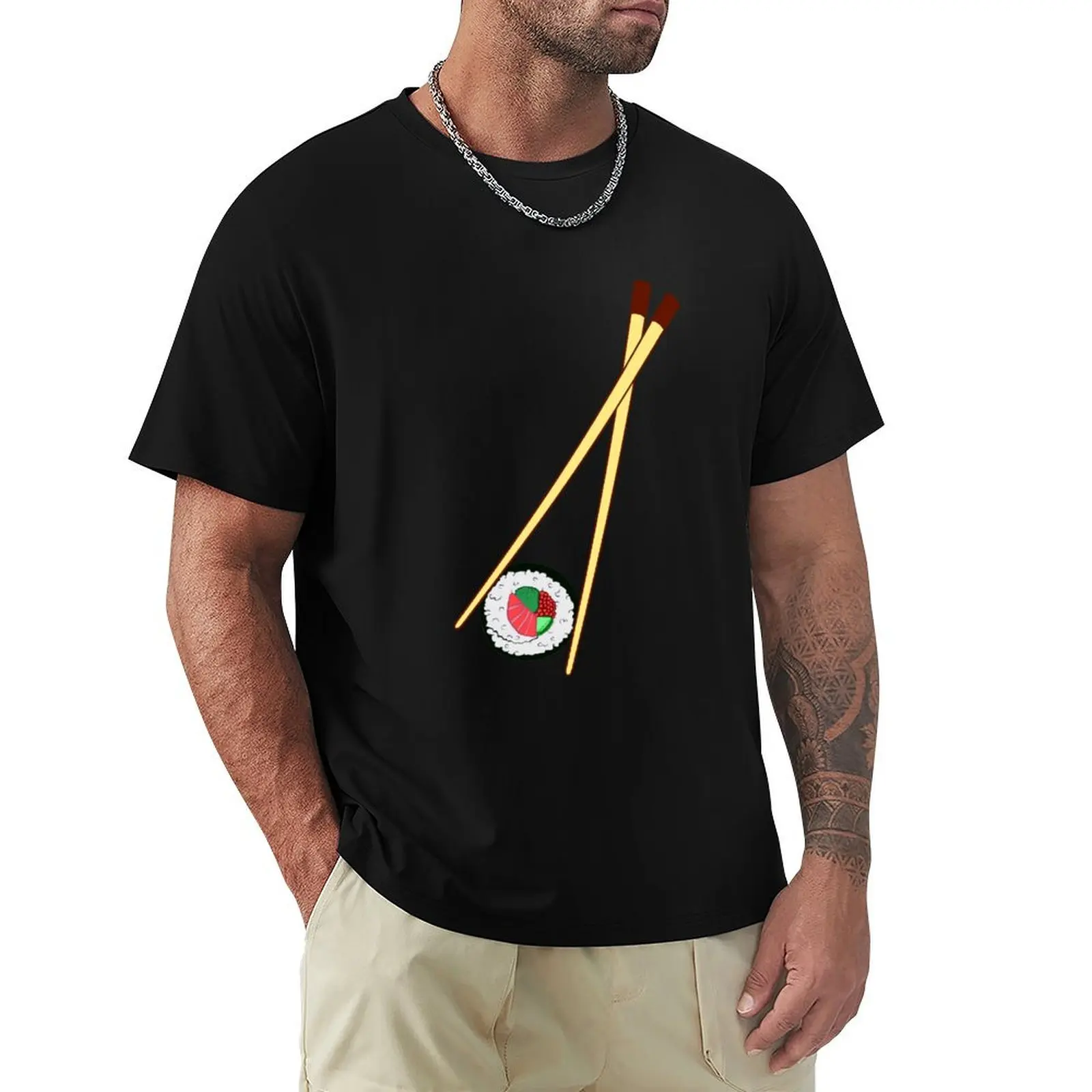 Chopsticks With Sushi Roll T-Shirt vintage graphic tee korean fashion cheap stuff customs Men's clothing