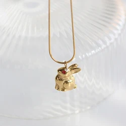 Stainless Steel Plated 18k Gold Color Luxury Cute Rabbit Necklace Women Clavicle Chain Snake Bone Choker Red Eye Pendant Jewelry