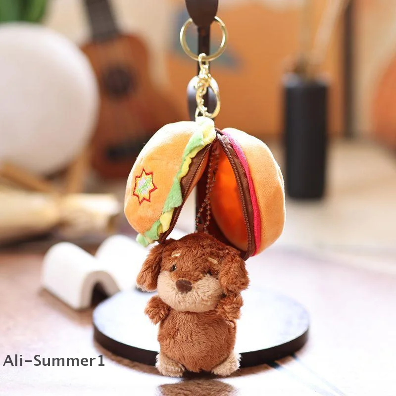 【E】1 قطعة 13 سنتيمتر لطيف برغر الكلب دمية قلادة صغيرة غرفة المعيشة الديكور الأدوات المنزلية أفخم المفاتيح لعبة طفل هدية عيد #2