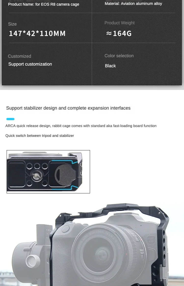 Für Canon EOS R8 DSLR Kamera Käfig Rig Top Griff Grip Kalten Schuh Montieren 3/8 "1/4" ARRI Stativ video Schutz Gehäuse Fall – Detail 11