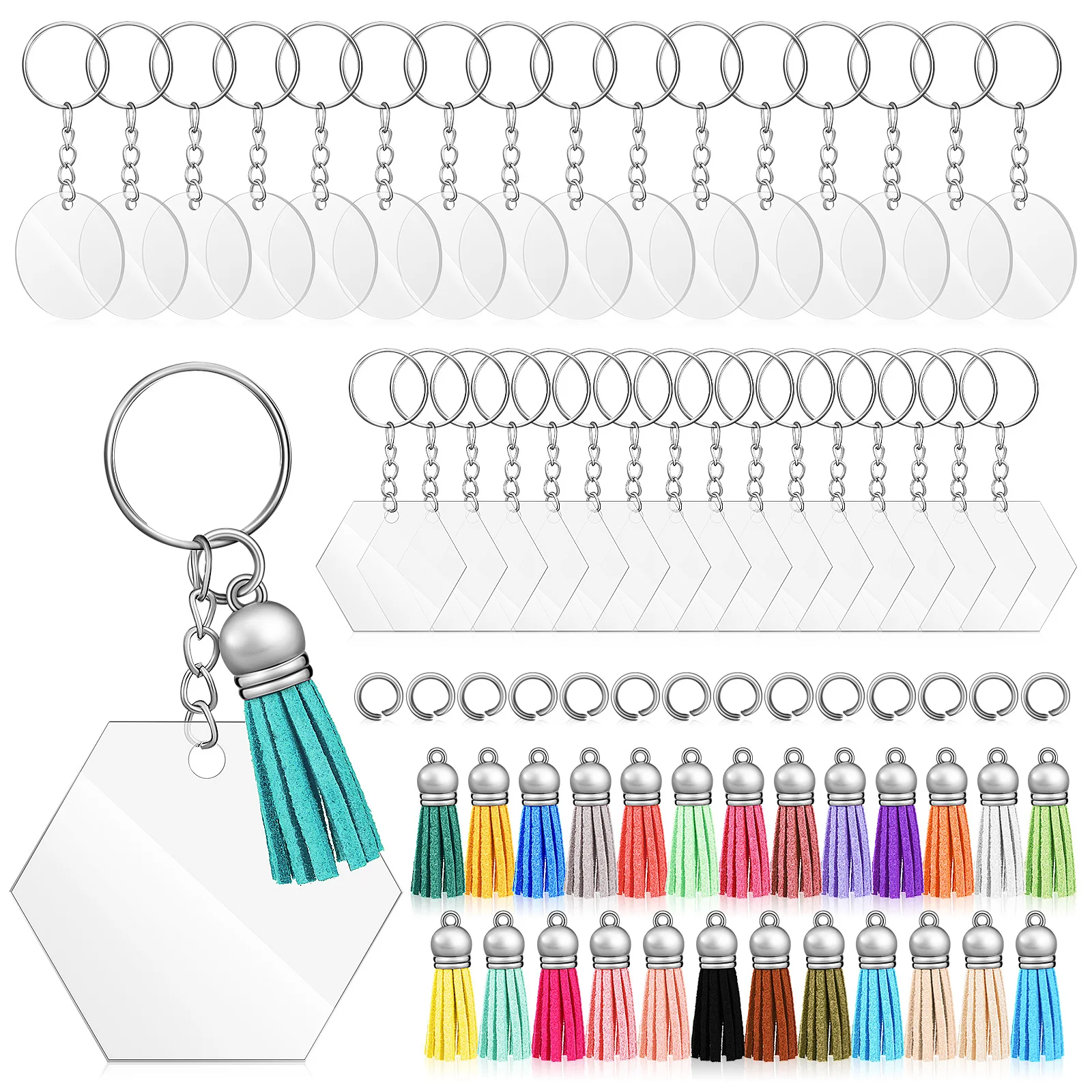 50pcs Acrylic Keychain Blanks Round Transparent Diy Key Ring For Gift Charm Pendant Lightweight Durable Blank Keychain Supplies