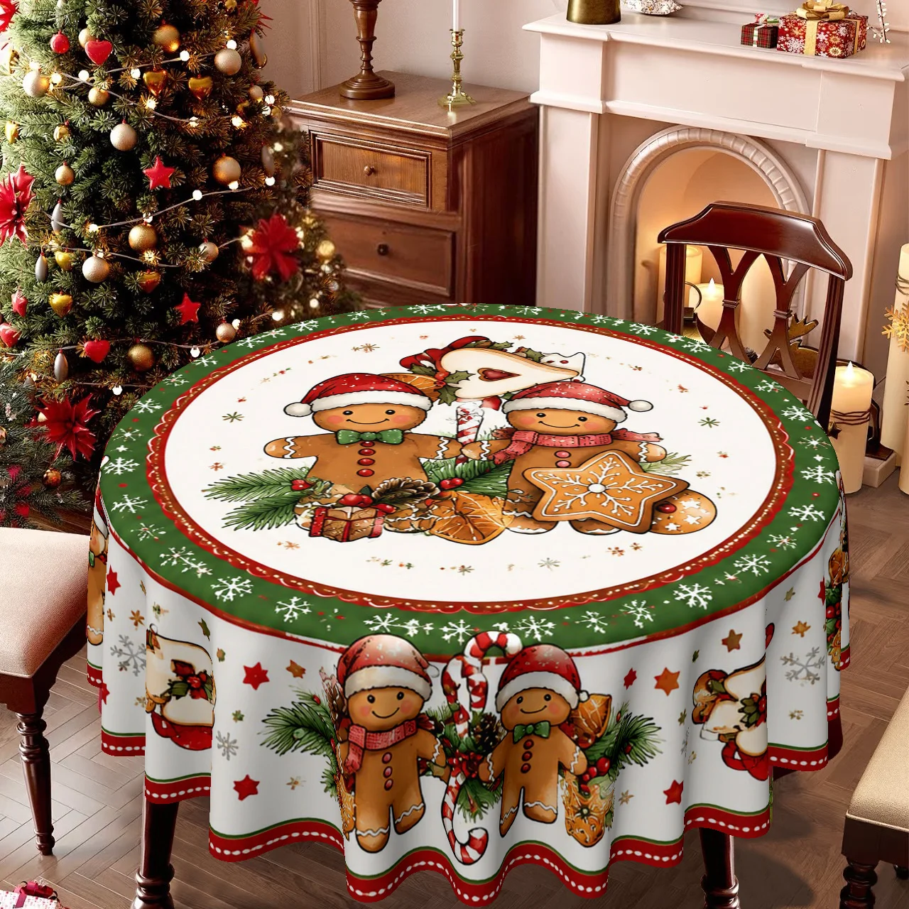 1 tablecloth, Christmas gingerbread man look, holiday printed tablecloth