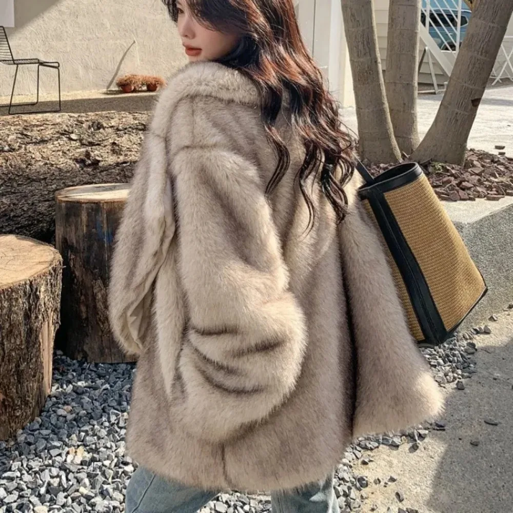 Luxury Brand Fashion Streetwear Faux Fur Coat Jacket Women 2024 Winter Loose Oversized Long Fluffy Overcoat Outerwear