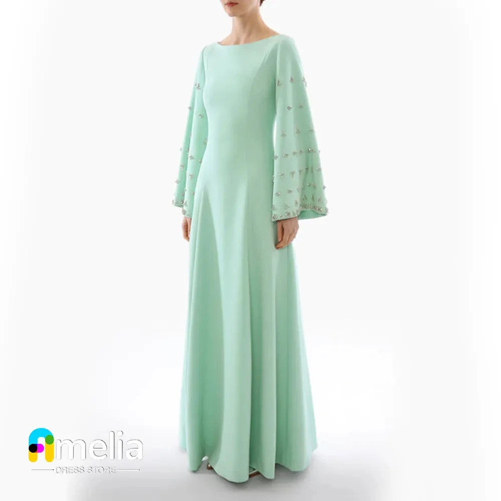 Amelia O-Neck Prom Dress Floor Length Long Sleeves Evening Dress With Summer Women Wedding Party Formal Gowns Arabia