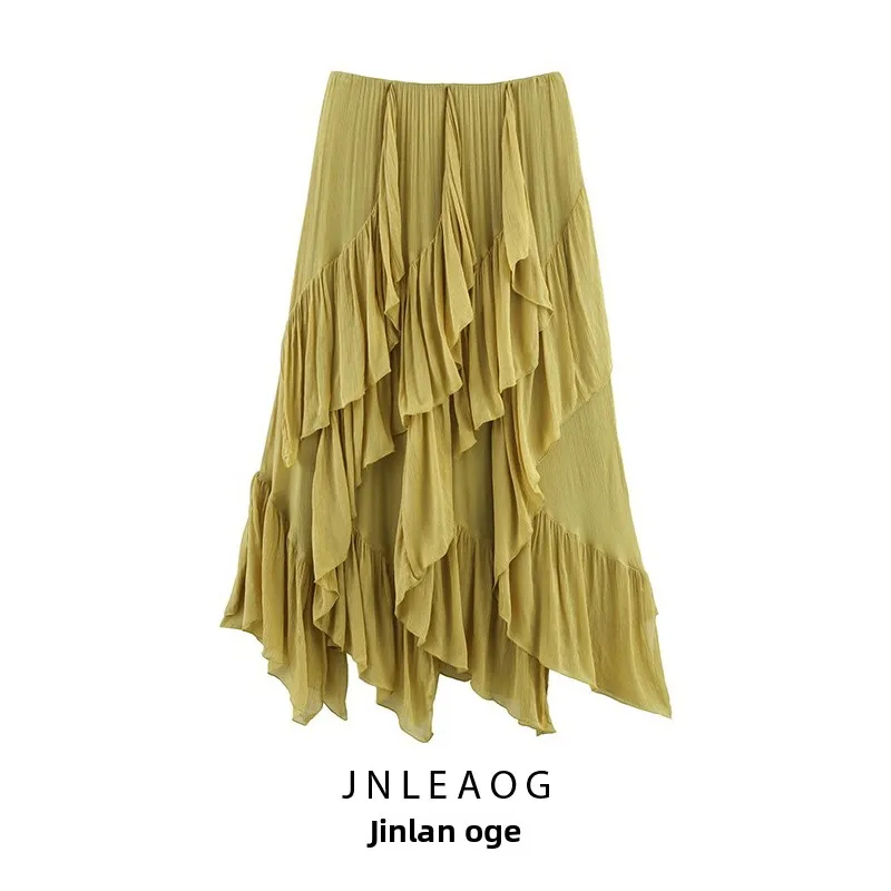 Saia Decorativa em Camadas para Mulheres JNLEAOG, Estilo Europeu, Cintura Alta, Saia em Camadas, Vestido Casual de Manga Long...