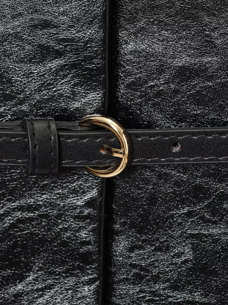 Haut de ceinture sans manches pour femmes, style européen, mode polyvalente, tempérament, couleur unie, coupe cintrée, effet imitation cuir