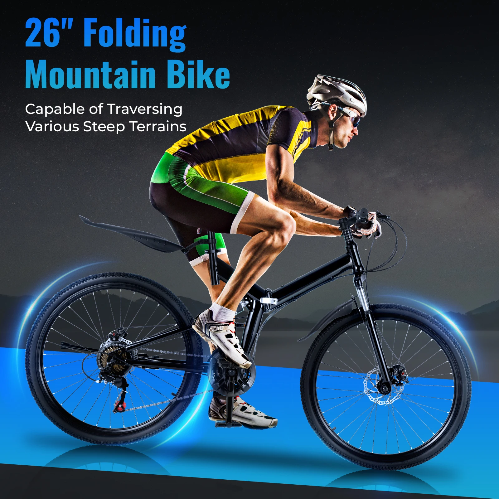 26 inch Mountain Bike,21 Speed Foldable Bike,Adjustable High Carbon Steel Bicycle with Hydraulic Disc Brake for Mountain Trails