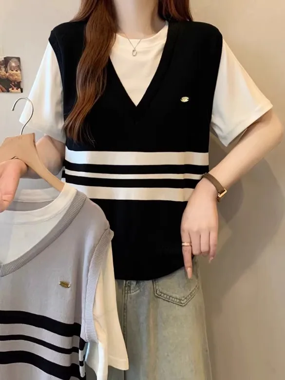 التخسيس فضفاضة تناسب اللون Blo مخطط ort Sve محبوك T irt المرأة Faionable الشباب Sle النسخة الكورية عارضة...