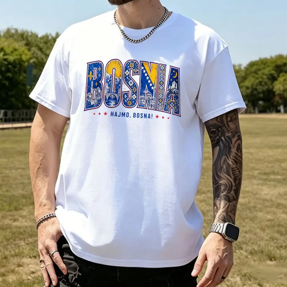 Bosnien 2026 Fußball-Pokal Baumwoll-T-Shirts Bosnien Hajmo Bosna Stolz Erbe T-Shirt Herren Damen Vintage Fußball-Fan Grafik-T-Shirts