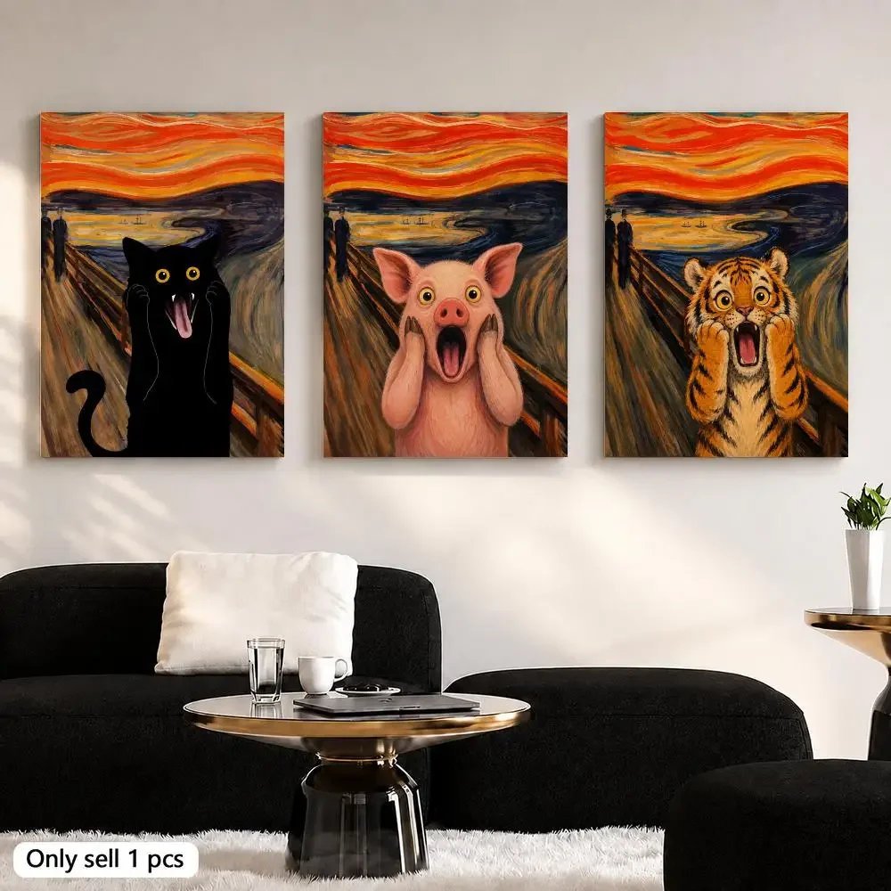 Edvard Munch The Scream Animal Framed Wall Painting Framed Canvas Wall Art Poster Solid Wood Frame Home Decor