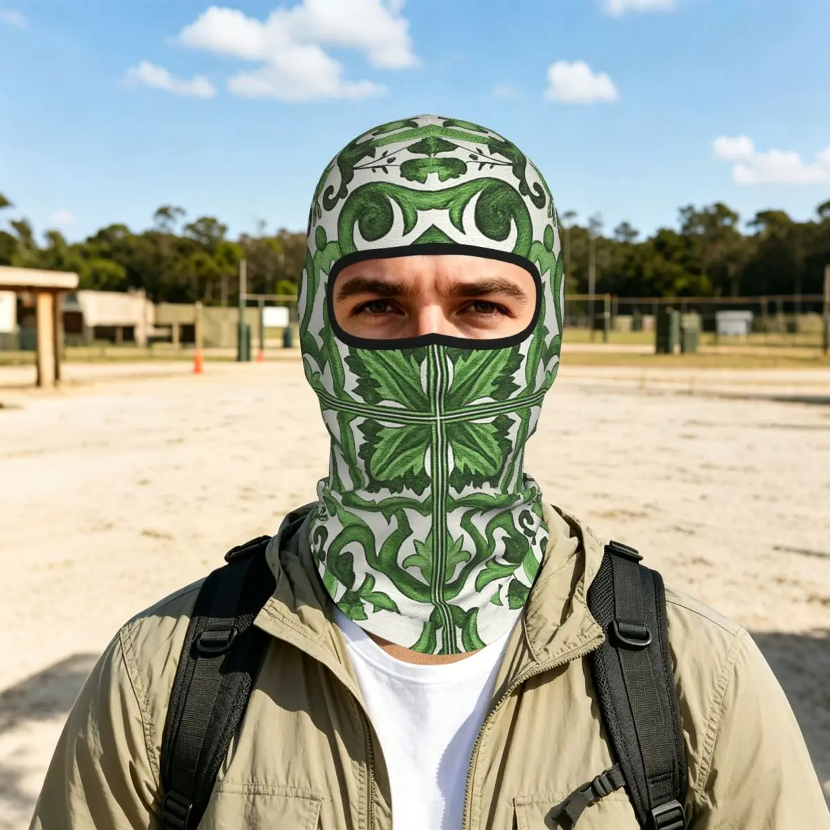 Green Ornate Floral Mediterranean Sicilian Tile Thin Balaclava Full Face Mask Sun Protection Neck Gaiter For Motorcycle Cycling