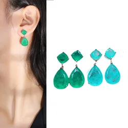 2023 Trend Jewelry 925 Silver Needle Emerald Earrings for Women Simulation Paraiba Tourmaline Drop Earring Party Jewelry Gift