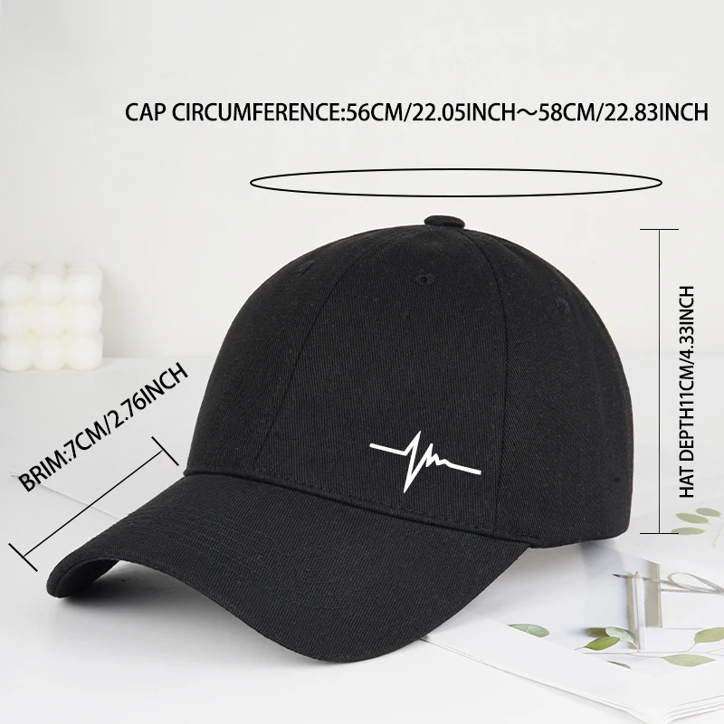 Heartbeat-Print Soft-Peak Baseball Cap | Adjustable Unisex Casual Sun Hat | Retro Breathable Dad Cap