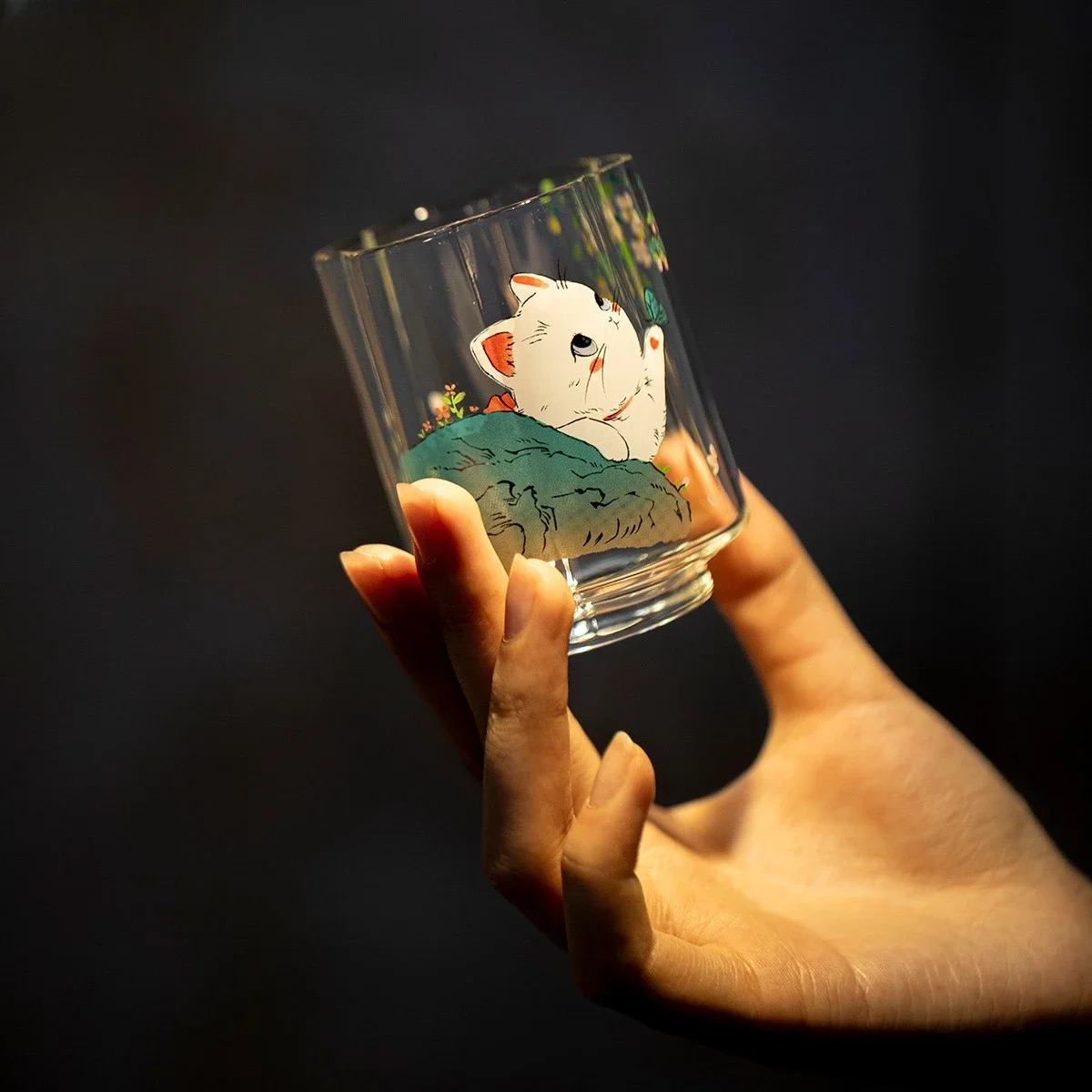 High-value Cute Kitten Owner Cup Household Heat-resistant Glass Personal Water Cup Transparent TeaCup Coffee Cup Home Decoration