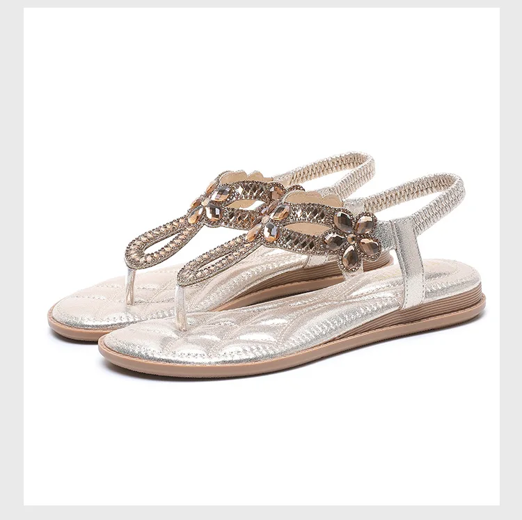 السيدات الوجه يتخبط الصنادل 2025 الكورية موضة حجر الراين الجوف صندل مسطح البوهيمي نمط مريح كبير الحجم أحذية نسائية