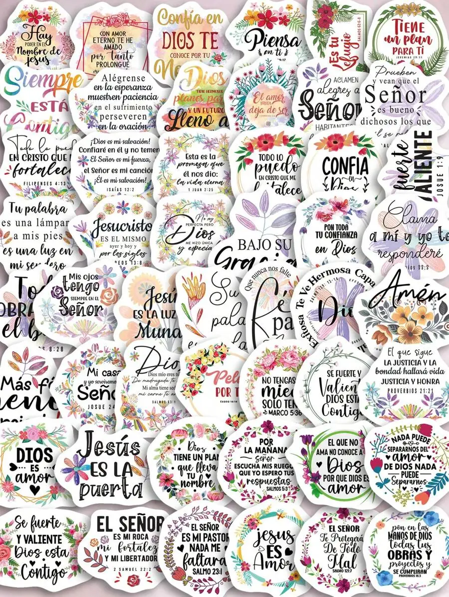 

Back To School 50 Pcs Latina Christian Religious Quotes Sticker Junk Journal Ephemera DIY Album