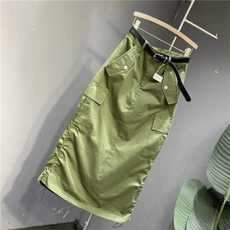 Design sense drawstring tooling skirt women's 2025 summer thin loose casual medium and long thin hip skirt