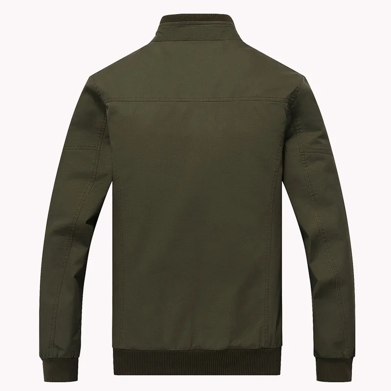Army Green Men's Long-sleeve Stand-collar Cotton Jacket, Black Work Coat for Spring and Fall, Khaki Casual Top.