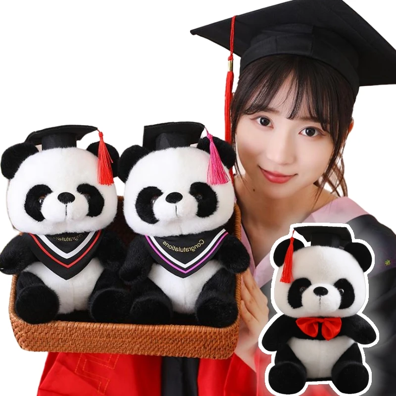 26cm Kawaii Doctor Panda Plush Toys Kawaii Panda Bears with Doctorial Hat Plushie Doll Stuffed Animal Toy Kids Graduation Gift