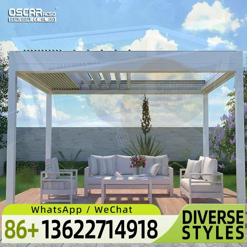 Solar 12X16 Glass Pergolas Aluminum Iron Louver Pergolas for Garden Patio Backyard pergola
