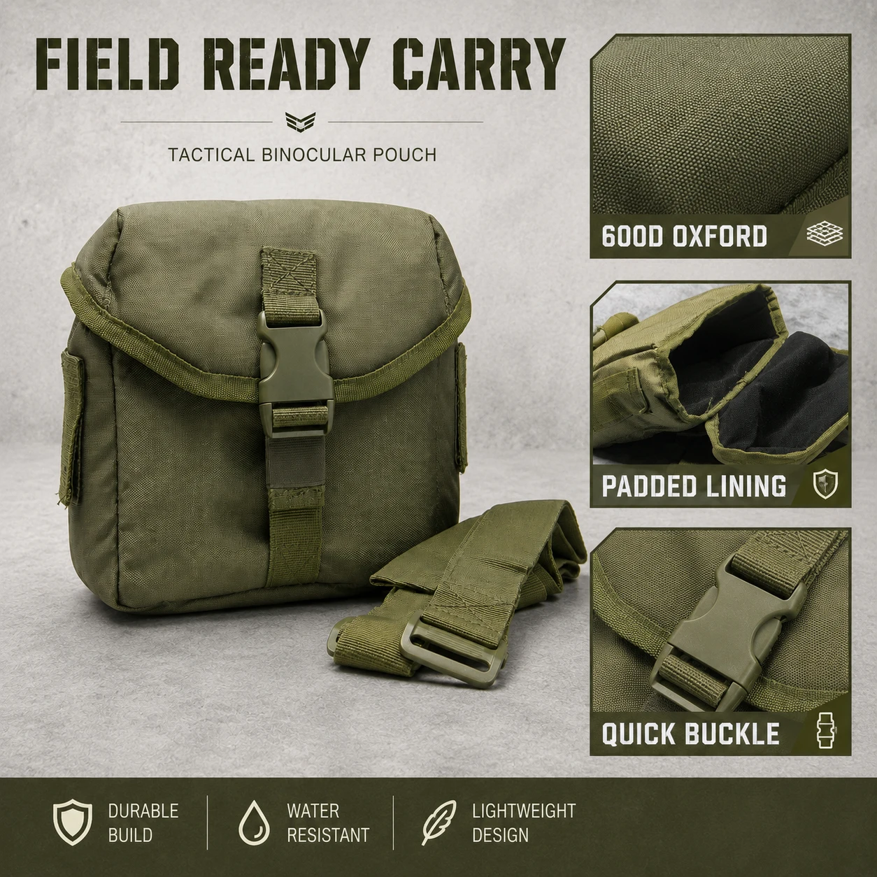 Tactical Binocular Case Pouch for 6x30 7x35 Optics - Molle Compatible Military Storage Bag with Adjustable Shoulder Strap view 3