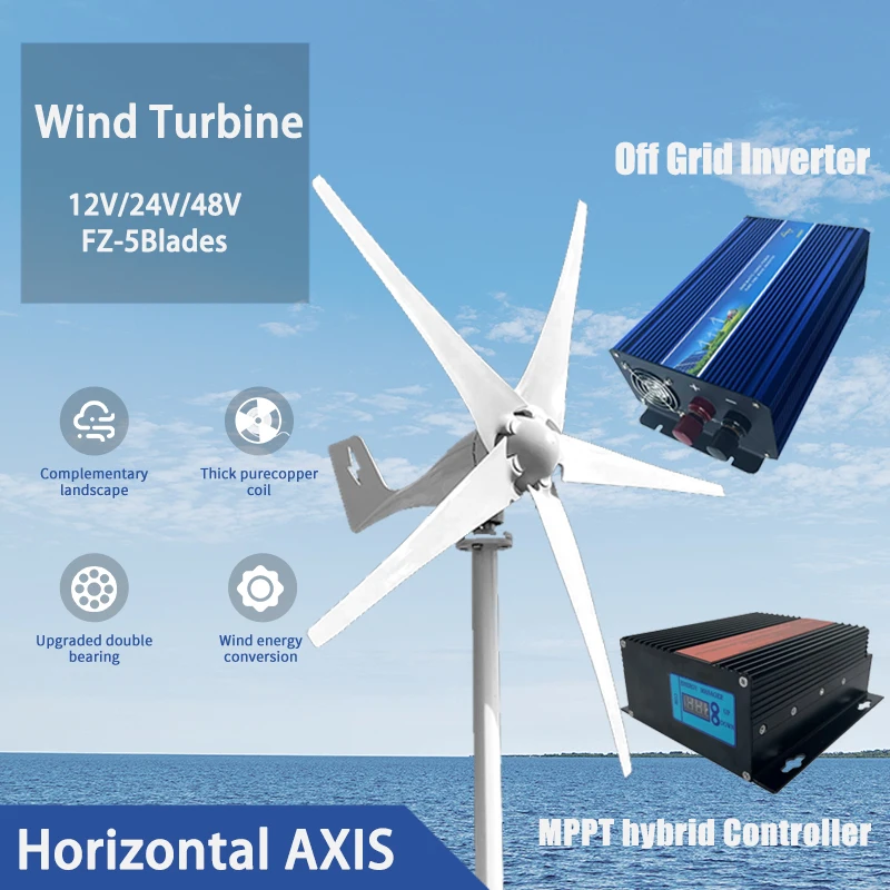 

6000W 8000W Wind Turbine Generator Roof Mount Residential 12V 24V 48V Horizontal High Efficiency For Home Use Windmill