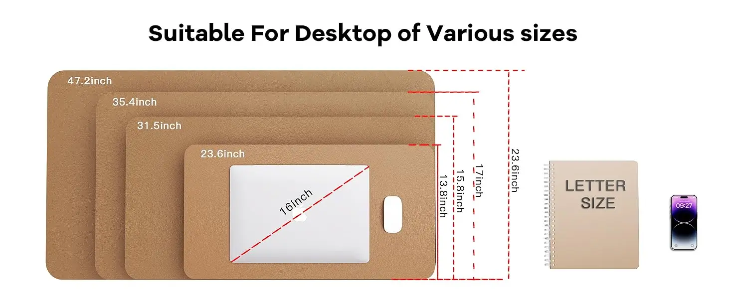 Double-Sided Desk Pad, Leather Desk Mat, Eco Cork Desk Pad Protector, Large Mouse Pad Waterproof Desk Writing Pad for Office
