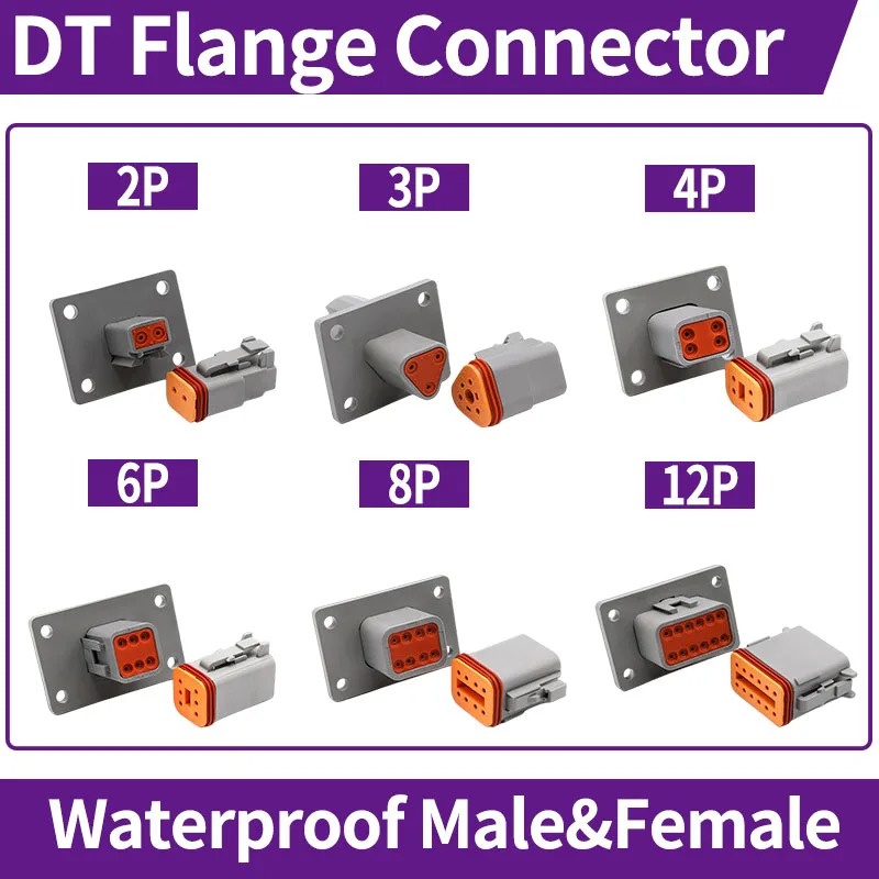 

5/10/100Sets Deutsch DT Waterproof Connector With Fixed Flange Plug DT04/06-2/4/6/8P-L012 Amphenol Genuine Car Wiring Plug