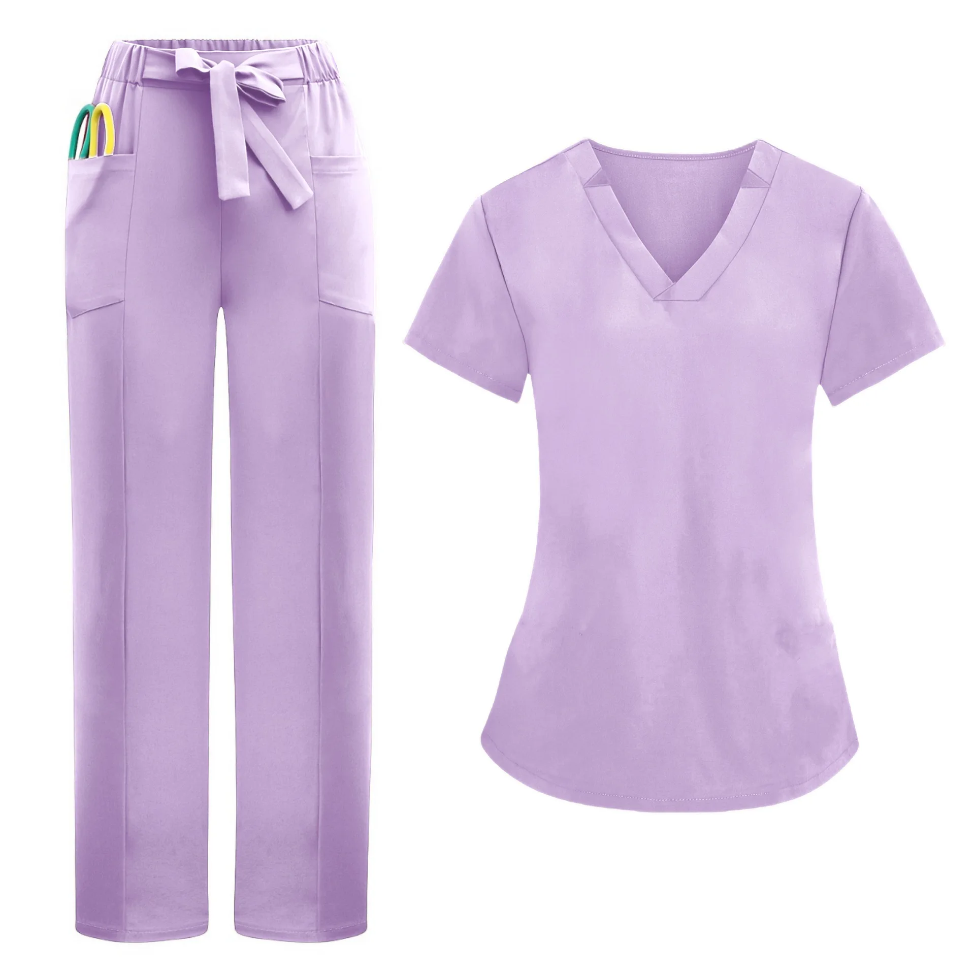 Women's Scrubs Set - Breathable Pure Color Fabric - Ideal for Doctors, Nurses & Operating Room Use