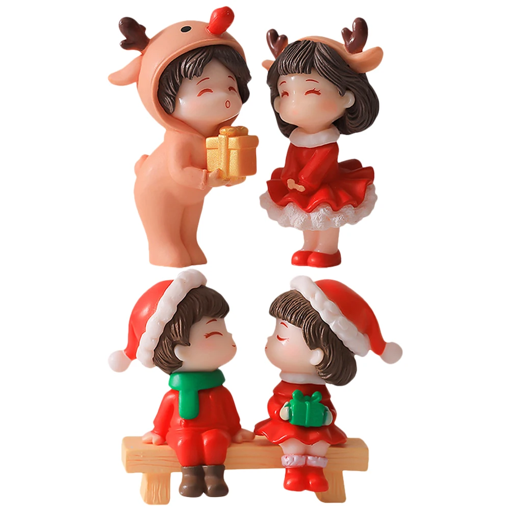 Mini adornos navideños para parejas, adornos de escritorio artesanales finos para el hogar y la Oficina, plástico en miniatura romántico de Navidad