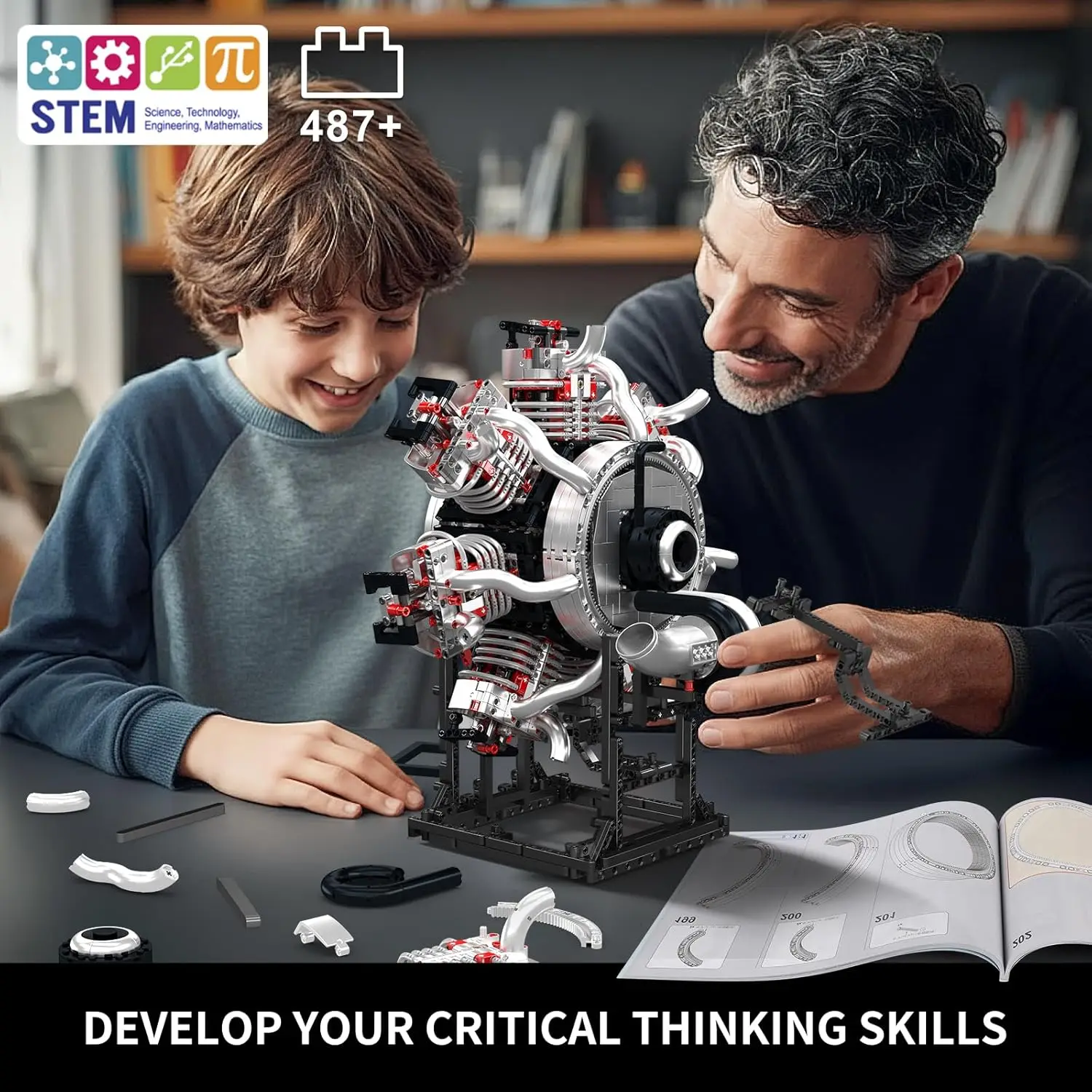 Mould King 10233 funktionierender Radial-Luftfahrtmotor-Modellbausatz, 3089+ STEM-Bausatz für Erwachsene und Jugendliche, Geschenkidee