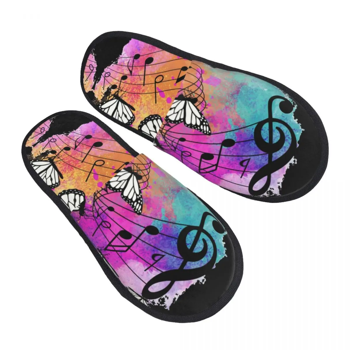 Custom Butterfly Music Note House Slippers Women Soft Memory Foam Shoes Cozy Warm Anti-Skid Slipper