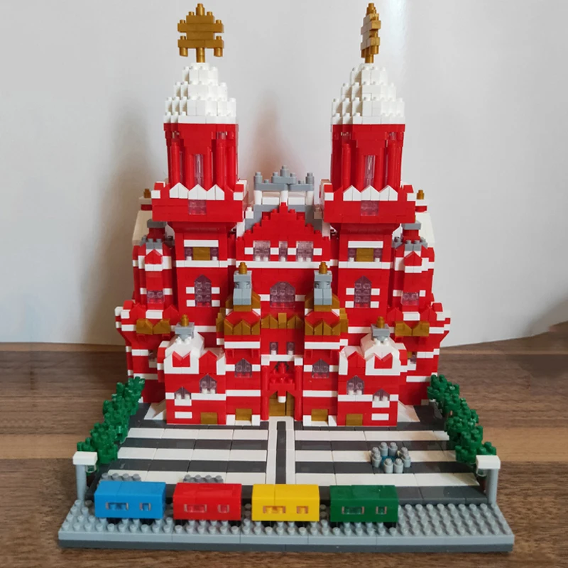 Jouet de construction de mini blocs de diamant bricolage pour enfants, YZ 067, architecture du monde, palais carré rouge de Moscou, musée, église, briques, sans boîte