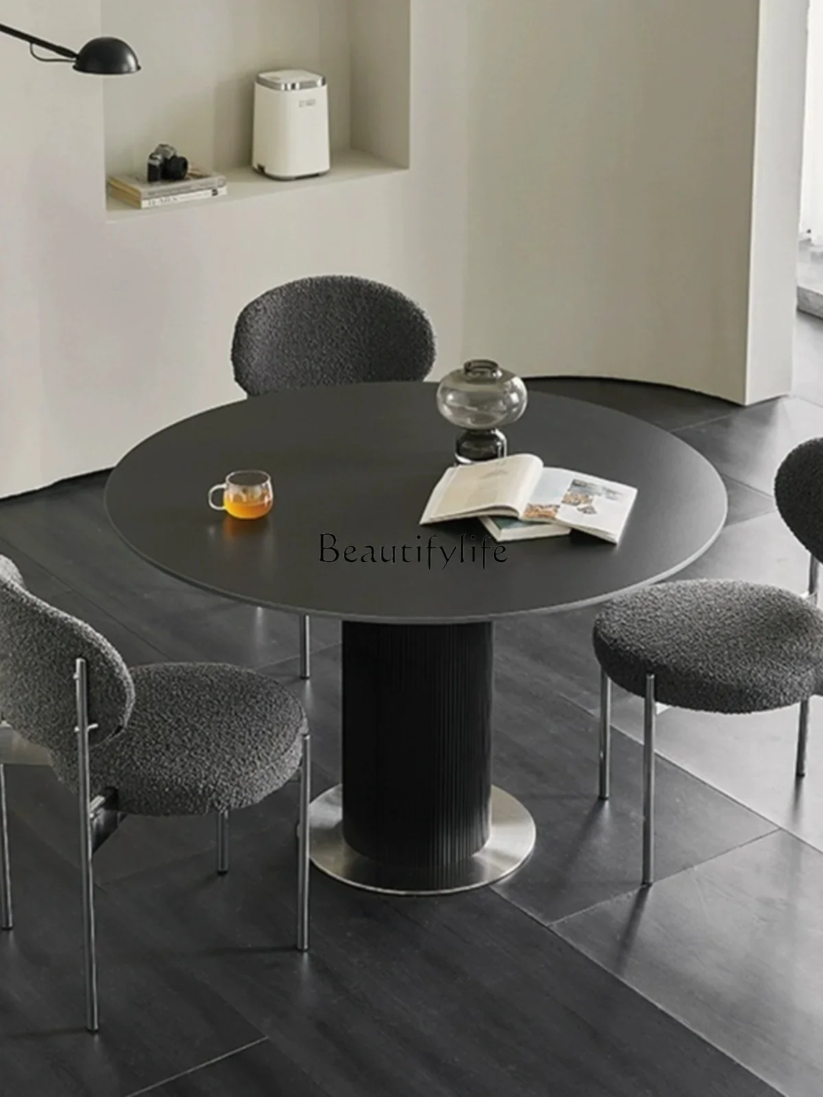 FGRock slab round dining table Italian minimalist black and white gray style restaurant small apartment retro round table