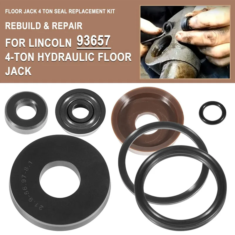 93657 for Lincoln/ Walker Floor Jack Seals, 4 Ton Seal Replacement Kit,Complete Kit for Cylinder Repair