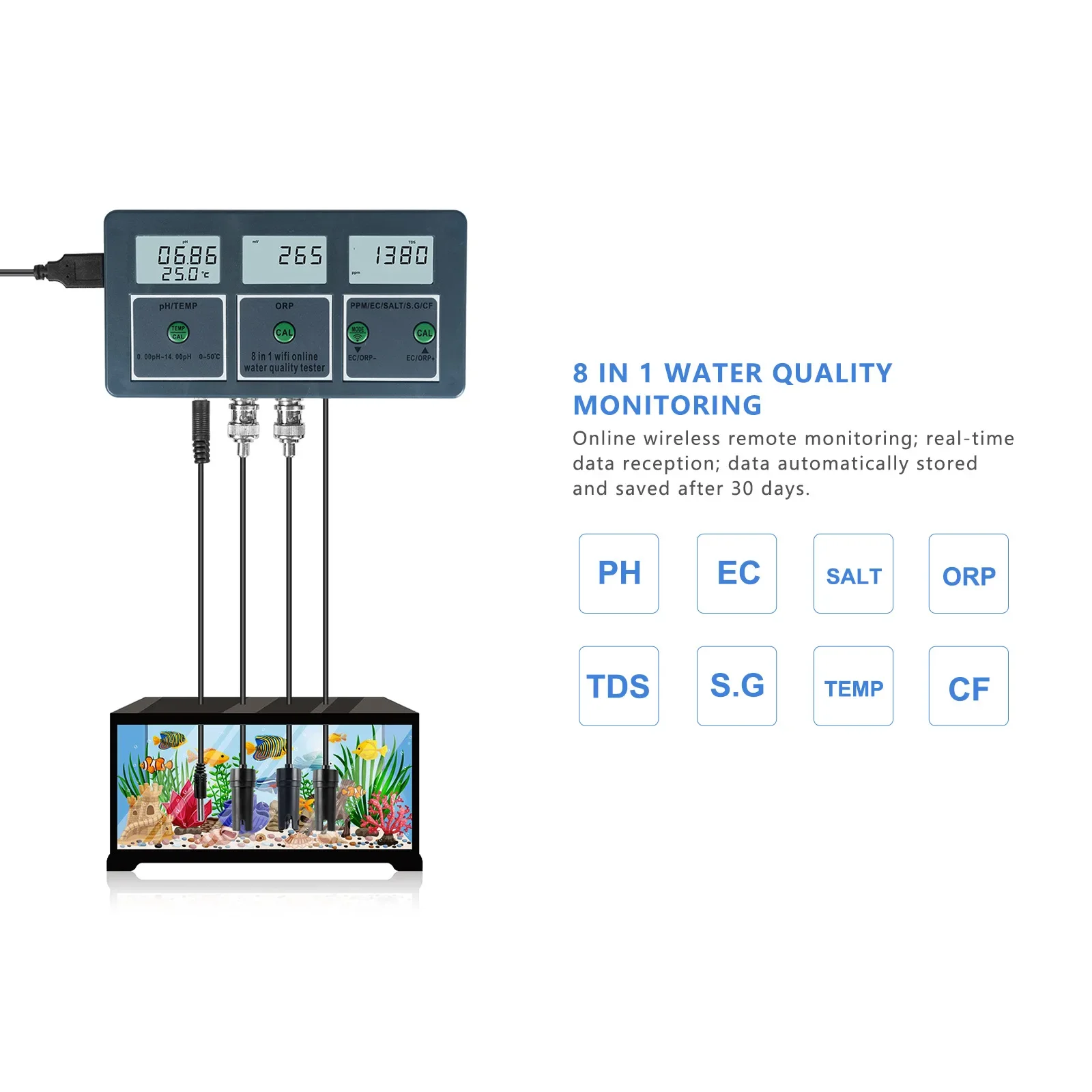 OW-W218 eight-in-one multi-function monitor PH/EC/TDS/ORP/salinity temperature WiFi