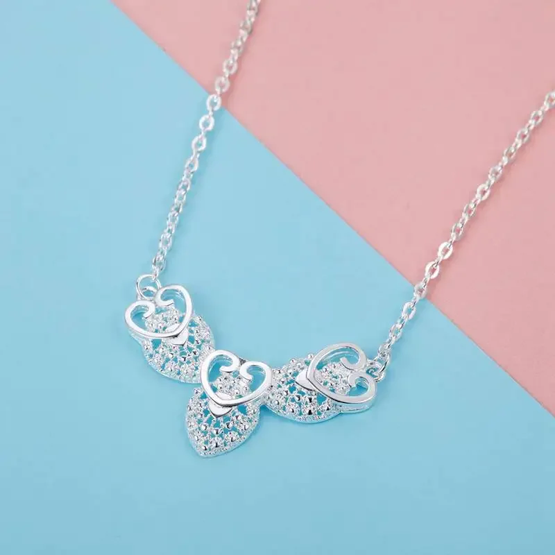 45cm Fine Pretty 925 Sterling Silver elegant heart Pattern Pendant Necklace For Women party Christmas gift Wedding Jewelry