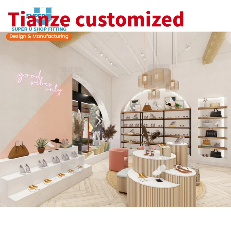 (customized)Custom Clothing Display Racks Showroom Garment Clothing Retail Display Women Wooden Display Cabinet