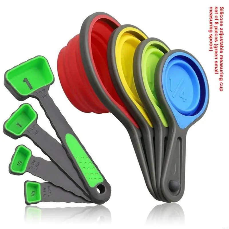 Nonstick Colorful Foldable Silicone Measuring Cup And Spoon Set Dishwasher Safe X3UC