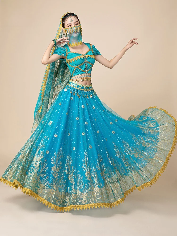 

Костюм для выступлений Princ: Женский комплект для танца живота с юбкой 720 градусов, модный этнический танцевальный наряд в китайском традиционном стиле