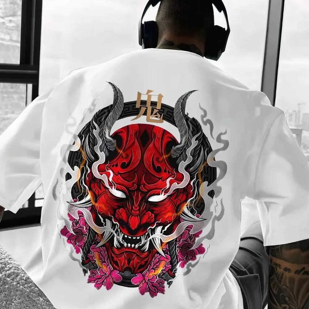 Japanisches Dämonen-Oni-Maskenmuster, 3D-Druck, atmungsaktiv, schnell trocknend, großes T-Shirt für Herren, Outdoor, Freizeit, Sport, Eltern-Kind-Kleidung – Detail 3