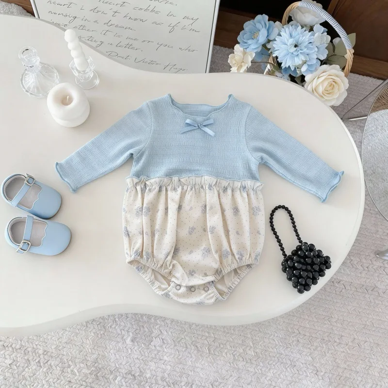 

2026 Spring New Baby Girl Long Sleeve Bodysuit Girls Cute Sweet Floral Princess Jumpsuit Cotton Newborn Infant Clothes 0-24M