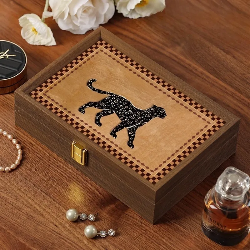 الجوز اللون صندوق مجوهرات فاخر الرجعية حلقة صناديق التخزين القلائد المحمولة القرط سوار عرض حالة منظم المجوهرات