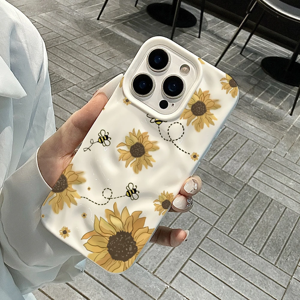 Sonnenblumen-Kunstmuster Handyhülle für iPhone 17 16 15 14 13 12 11 Pro Max 14 Plus 17Air Falten-Wellen Weiche Silikonhülle – Detail 4