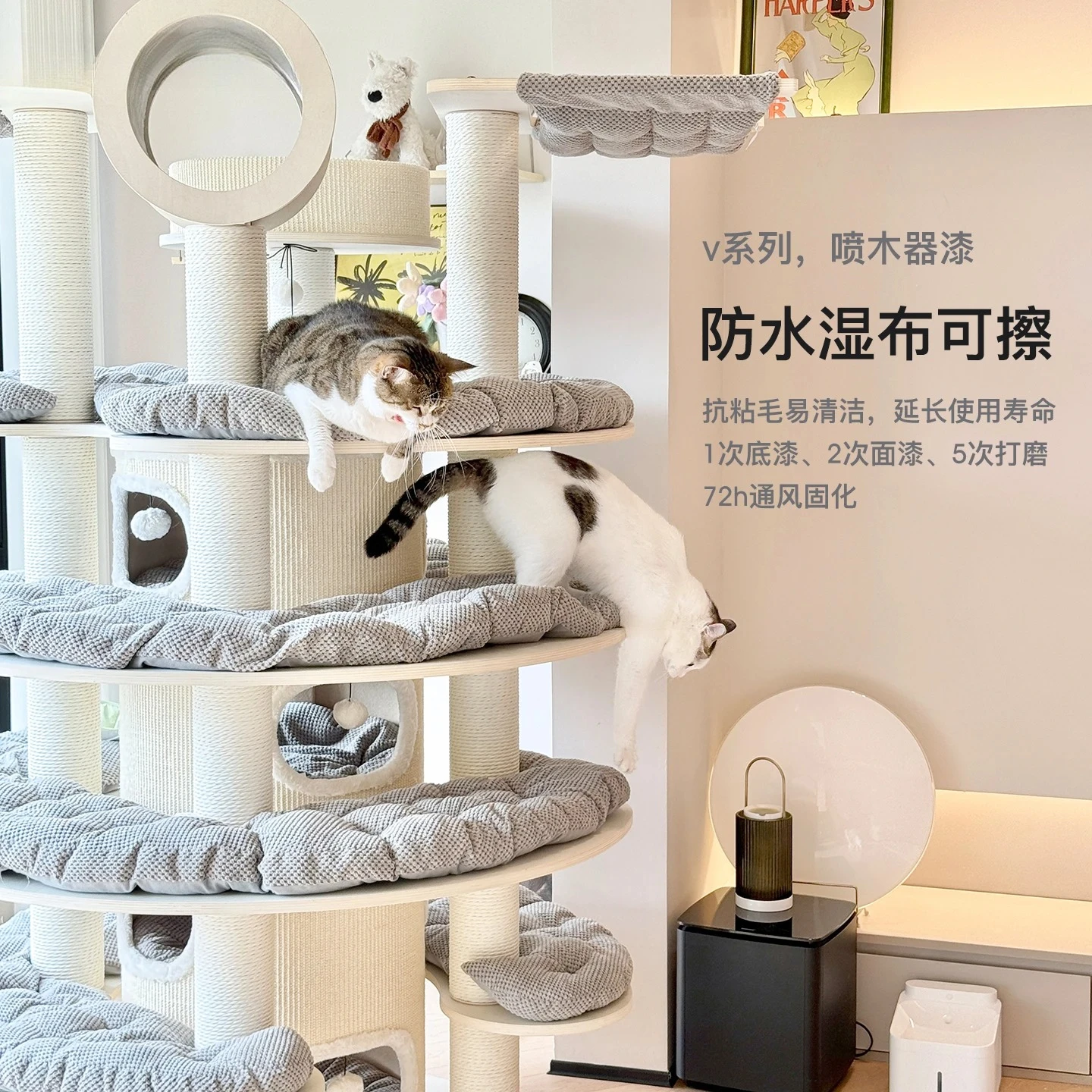cat climbing frame,nest,tree integrated super large solid wood multi-layer warm cat castle multi-cat family