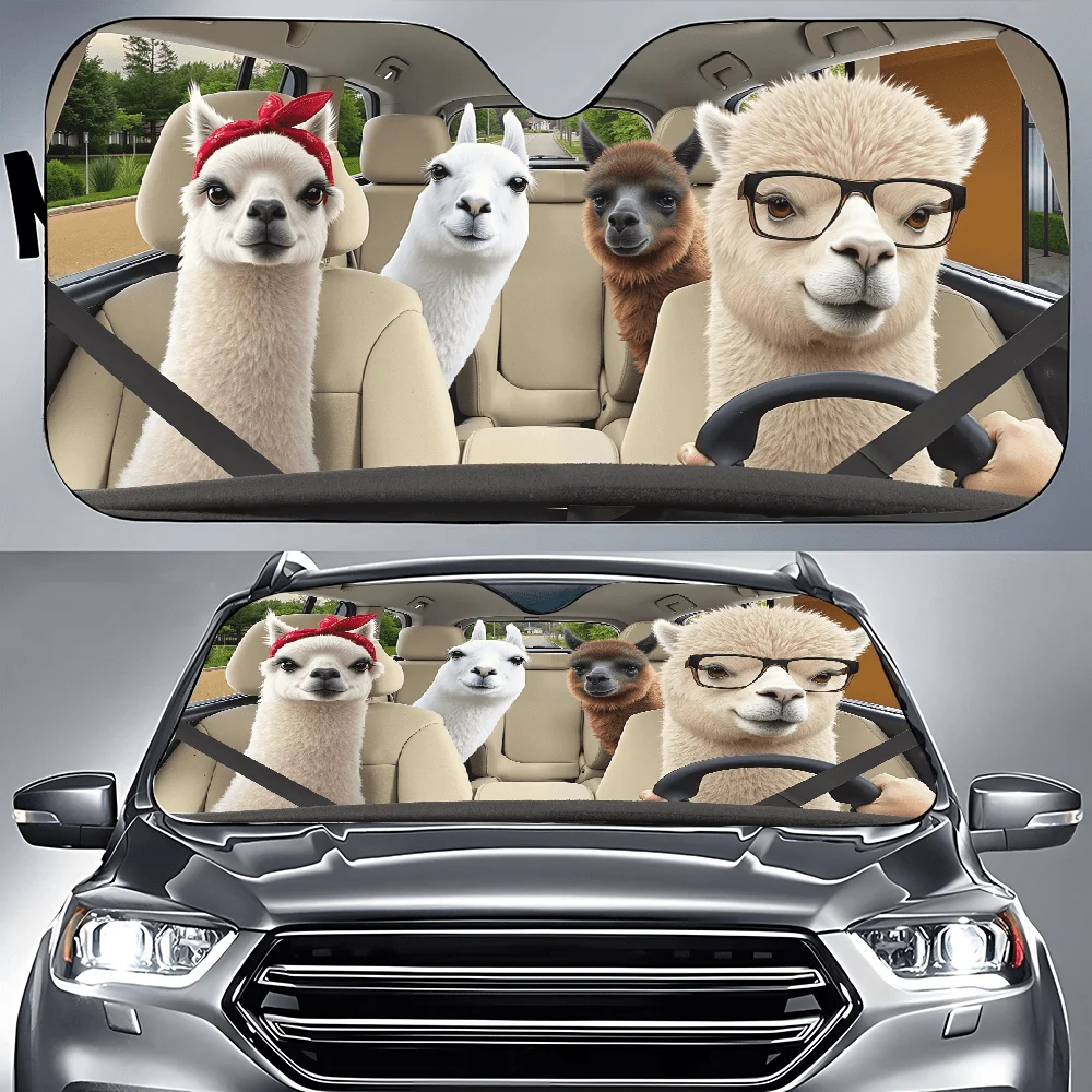 Alpaca Car Sunshade Windshield Visor, Durable Polyamide Auto Sun Cover For Front Window, Universally Applicable Car Decor, Cute