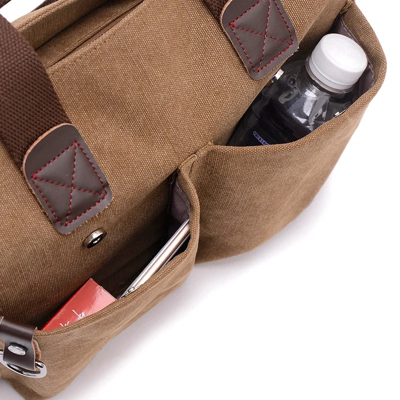 Men Washable Canvas Bag Leather Briefcase Travel Suitcase Messenger Shoulder Tote Pack Handbag Large Casual Business Laptop Bags